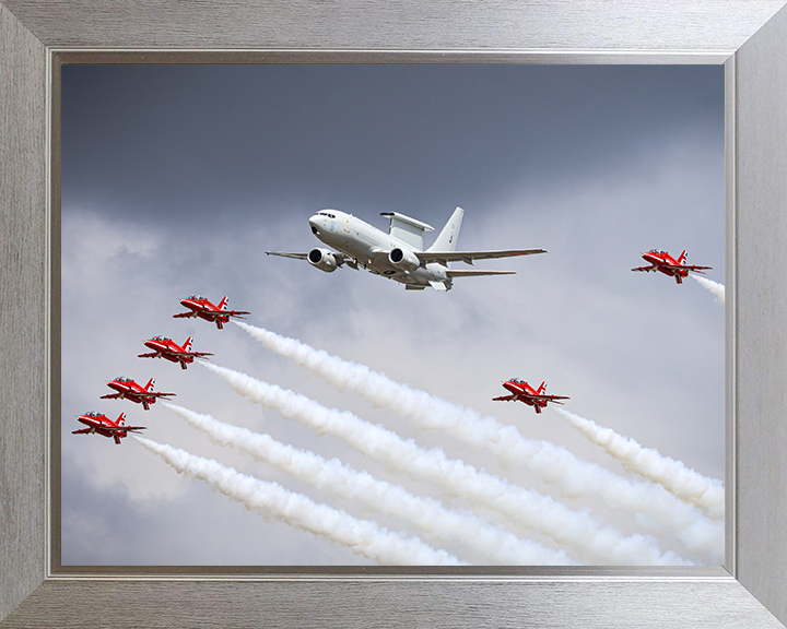 RAF E-7 Wedgetail AEW Mk1 and Red Arrows Photo Print Aerobatic Display Wall Art Aviation Decor Posters, Prints, & Visual Artwork Hampshire Prints 10 x 8 Silver Frame No