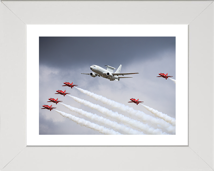 RAF E-7 Wedgetail AEW Mk1 and Red Arrows Photo Print Aerobatic Display Wall Art Aviation Decor Posters, Prints, & Visual Artwork Hampshire Prints 10 x 8 White Frame Yes