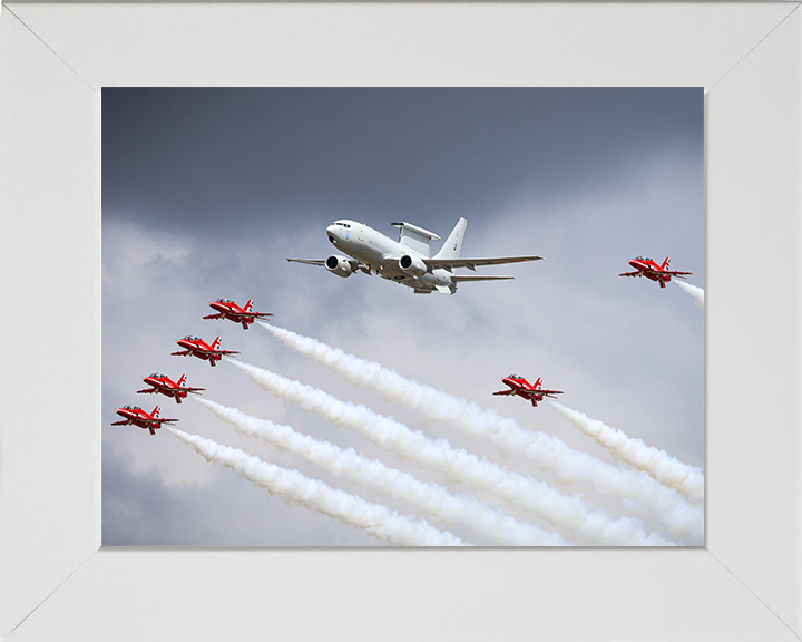 RAF E-7 Wedgetail AEW Mk1 and Red Arrows Photo Print Aerobatic Display Wall Art Aviation Decor Posters, Prints, & Visual Artwork Hampshire Prints 10 x 8 White Frame No