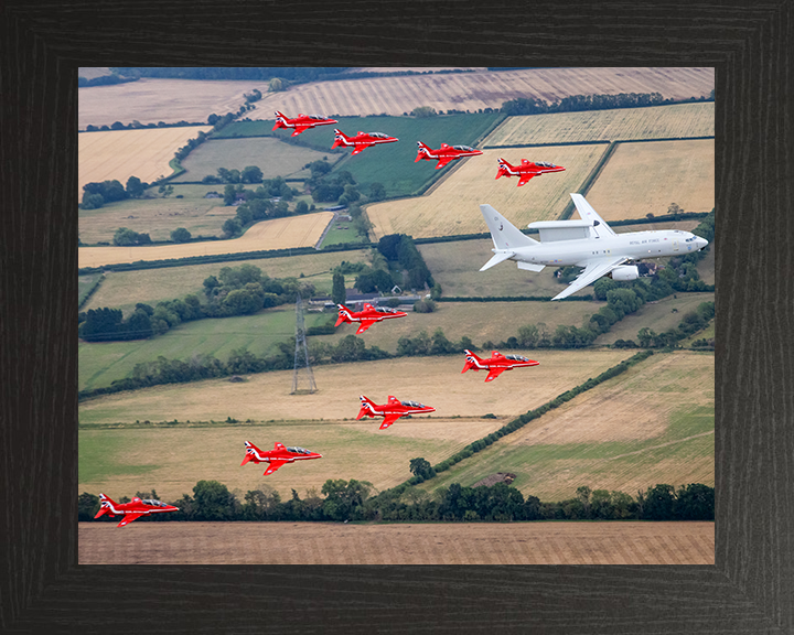 RAF E-7 Wedgetail AEW Mk1 and Red Arrows Photo Print Royal Air Force Aircraft Wall Art Aviation Decor Posters, Prints, & Visual Artwork Hampshire Prints 10 x 8 Black Frame No
