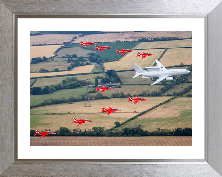 RAF E-7 Wedgetail AEW Mk1 and Red Arrows Photo Print Royal Air Force Aircraft Wall Art Aviation Decor Posters, Prints, & Visual Artwork Hampshire Prints 10 x 8 Silver Frame Yes