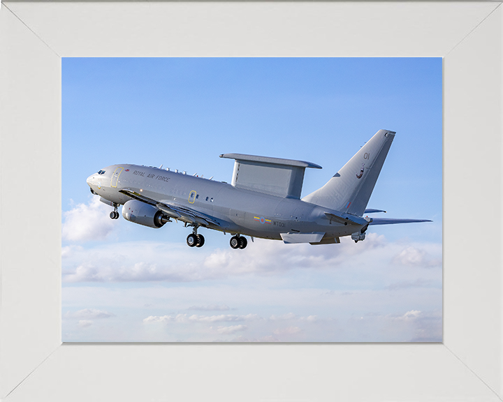RAF E-7 Wedgetail in flight Photo Print Royal Air Force Aircraft Wall Art Aviation Decor Posters, Prints, & Visual Artwork Hampshire Prints 10 x 8 White Frame No
