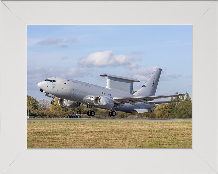 RAF E-7 Wedgetail taking off Photo Print Royal Air Force Aircraft Wall Art Aviation Decor Posters, Prints, & Visual Artwork Hampshire Prints 10 x 8 White Frame No