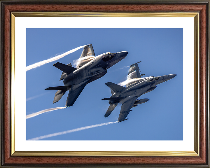 RAF F-35B Lightening with US Navy F/A18E Photo Print Royal Air Force Aircraft Wall Art Aviation Decor Posters, Prints, & Visual Artwork Hampshire Prints 10 x 8 Classic Frame Yes