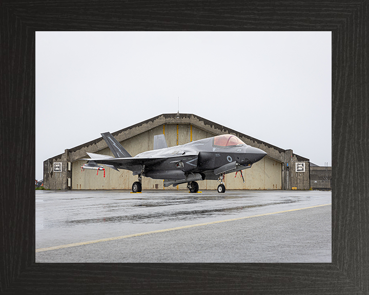RAF F-35B Lightning in front of a hanger Photo Print Royal Air Force Aircraft Wall Art Aviation Decor Posters, Prints, & Visual Artwork Hampshire Prints 10 x 8 Black Frame No