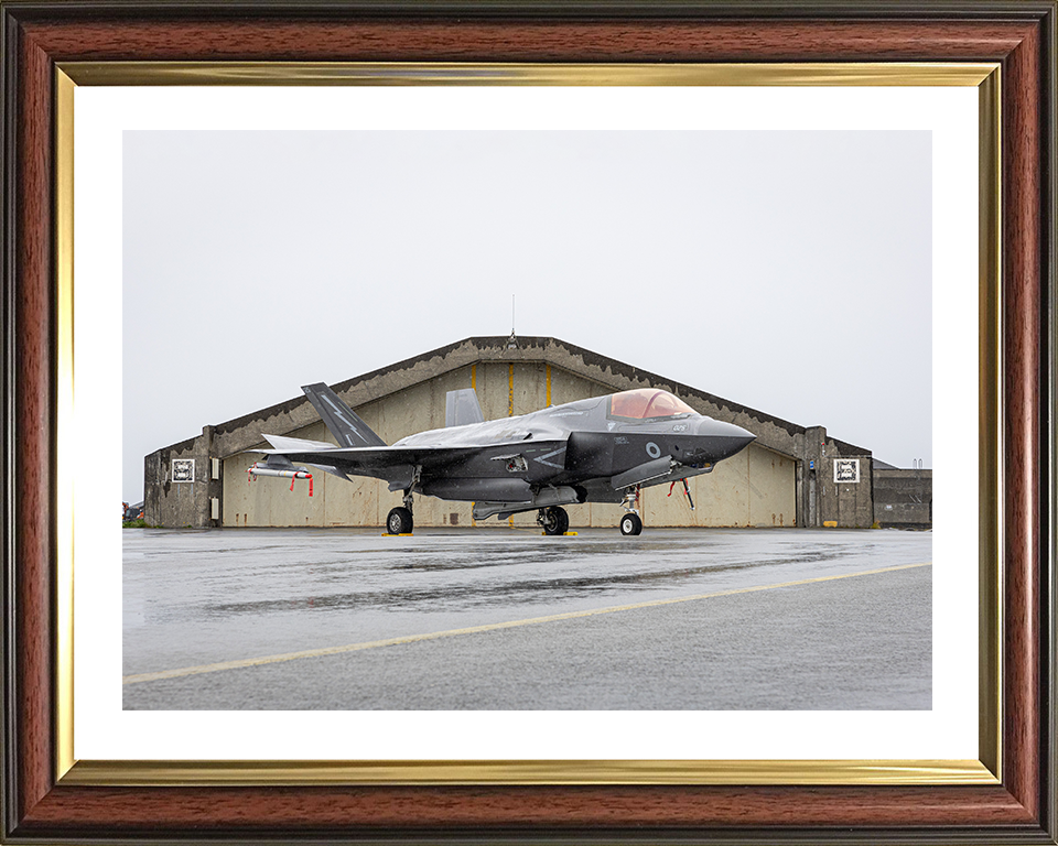 RAF F-35B Lightning in front of a hanger Photo Print Royal Air Force Aircraft Wall Art Aviation Decor Posters, Prints, & Visual Artwork Hampshire Prints 10 x 8 Classic Frame Yes