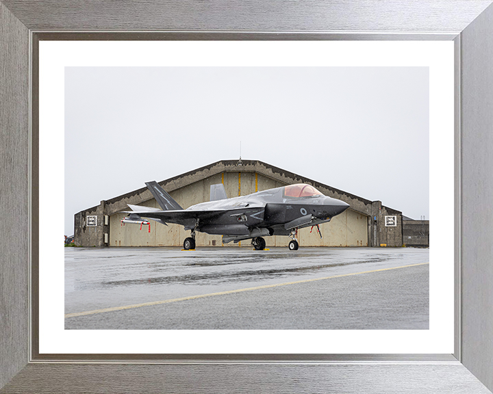 RAF F-35B Lightning in front of a hanger Photo Print Royal Air Force Aircraft Wall Art Aviation Decor Posters, Prints, & Visual Artwork Hampshire Prints 10 x 8 Silver Frame Yes