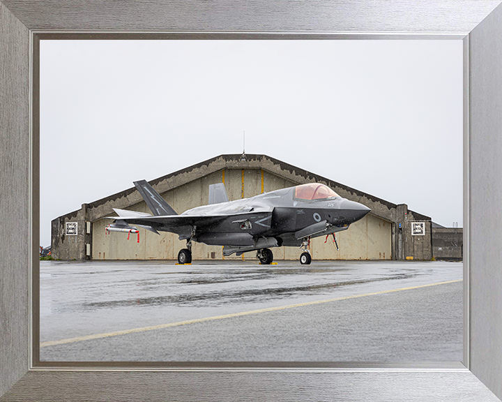 RAF F-35B Lightning in front of a hanger Photo Print Royal Air Force Aircraft Wall Art Aviation Decor Posters, Prints, & Visual Artwork Hampshire Prints 10 x 8 Silver Frame No