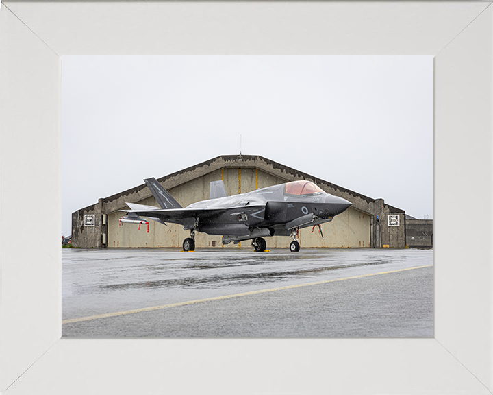RAF F-35B Lightning in front of a hanger Photo Print Royal Air Force Aircraft Wall Art Aviation Decor Posters, Prints, & Visual Artwork Hampshire Prints 10 x 8 White Frame No