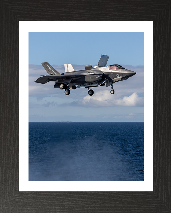 RAF F-35B Lightning Hovering above the sea Photo Print Royal Air Force Aircraft Wall Art Aviation Decor Posters, Prints, & Visual Artwork Hampshire Prints 10 x 8 Black Frame Yes