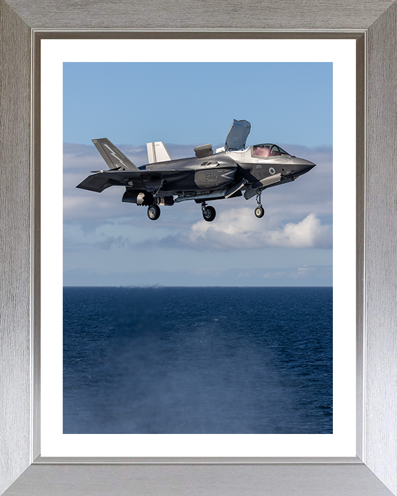 RAF F-35B Lightning Hovering above the sea Photo Print Royal Air Force Aircraft Wall Art Aviation Decor Posters, Prints, & Visual Artwork Hampshire Prints 10 x 8 Silver Frame Yes