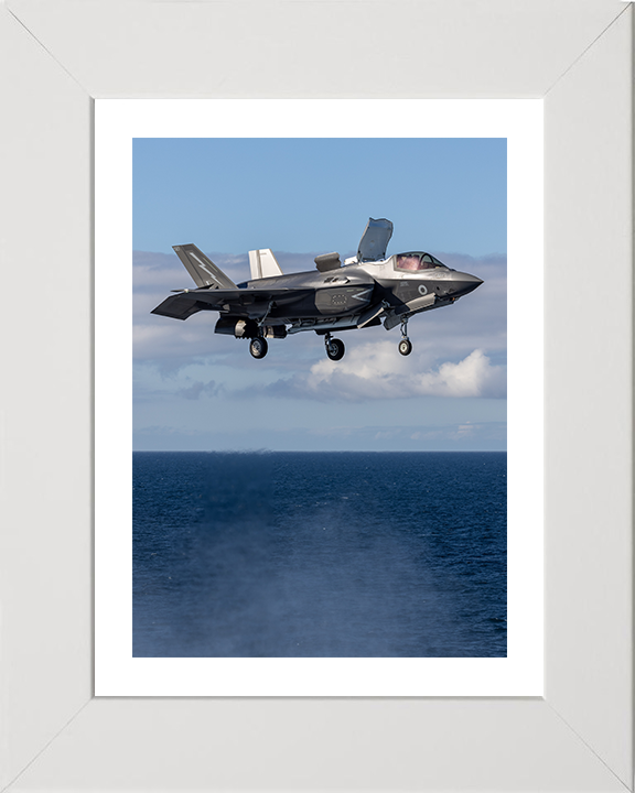 RAF F-35B Lightning Hovering above the sea Photo Print Royal Air Force Aircraft Wall Art Aviation Decor Posters, Prints, & Visual Artwork Hampshire Prints 10 x 8 White Frame Yes