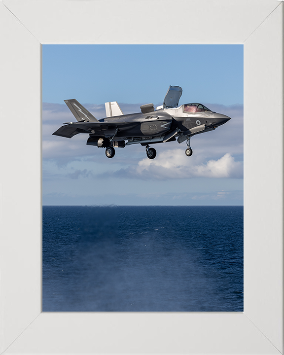 RAF F-35B Lightning Hovering above the sea Photo Print Royal Air Force Aircraft Wall Art Aviation Decor Posters, Prints, & Visual Artwork Hampshire Prints 10 x 8 White Frame No