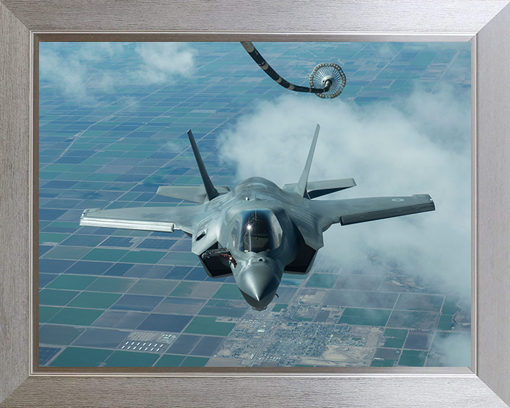 RAF F-35B Lightening approaching to refuel Photo Print Royal Air Force Aircraft Wall Art Aviation Decor Posters, Prints, & Visual Artwork Hampshire Prints 10 x 8 Silver Frame No