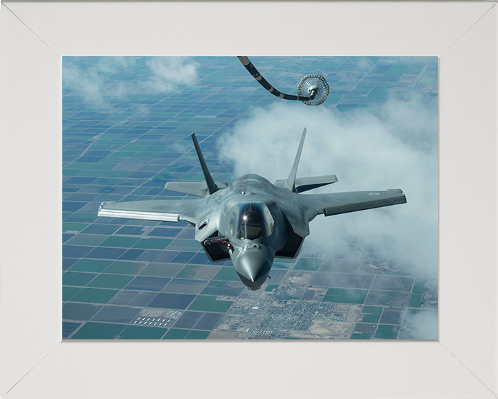RAF F-35B Lightening approaching to refuel Photo Print Royal Air Force Aircraft Wall Art Aviation Decor Posters, Prints, & Visual Artwork Hampshire Prints 10 x 8 White Frame No