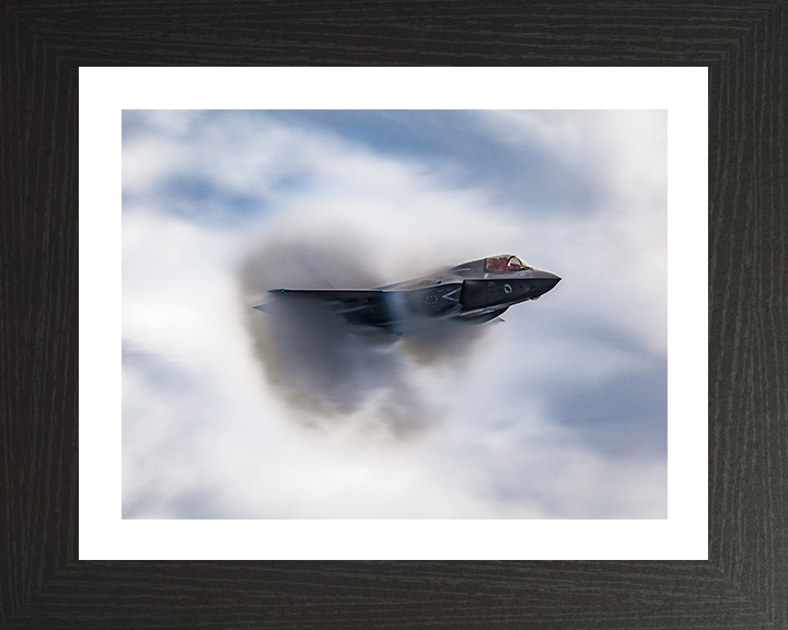 RAF F-35B Vapor Cone Photo Print Royal Air Force Aircraft Wall Art Aviation Decor Poster Posters, Prints, & Visual Artwork Hampshire Prints 10 x 8 Black Frame Yes