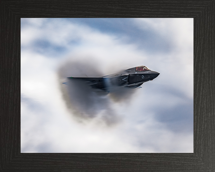 RAF F-35B Vapor Cone Photo Print Royal Air Force Aircraft Wall Art Aviation Decor Poster Posters, Prints, & Visual Artwork Hampshire Prints 10 x 8 Black Frame No