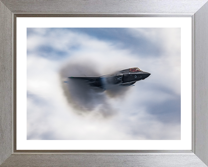 RAF F-35B Vapor Cone Photo Print Royal Air Force Aircraft Wall Art Aviation Decor Poster Posters, Prints, & Visual Artwork Hampshire Prints 10 x 8 Silver Frame Yes