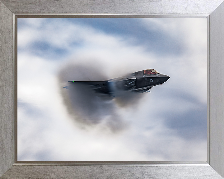 RAF F-35B Vapor Cone Photo Print Royal Air Force Aircraft Wall Art Aviation Decor Poster Posters, Prints, & Visual Artwork Hampshire Prints 10 x 8 Silver Frame No