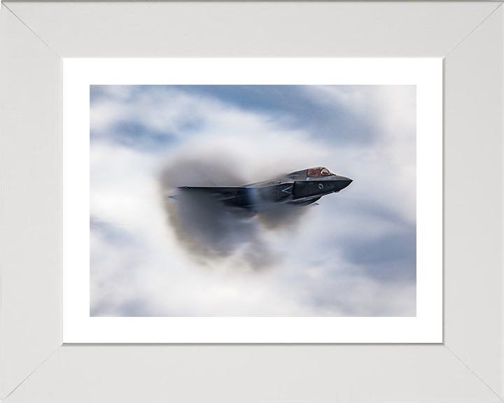 RAF F-35B Vapor Cone Photo Print Royal Air Force Aircraft Wall Art Aviation Decor Poster Posters, Prints, & Visual Artwork Hampshire Prints 10 x 8 White Frame Yes