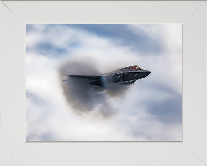 RAF F-35B Vapor Cone Photo Print Royal Air Force Aircraft Wall Art Aviation Decor Poster Posters, Prints, & Visual Artwork Hampshire Prints 10 x 8 White Frame No