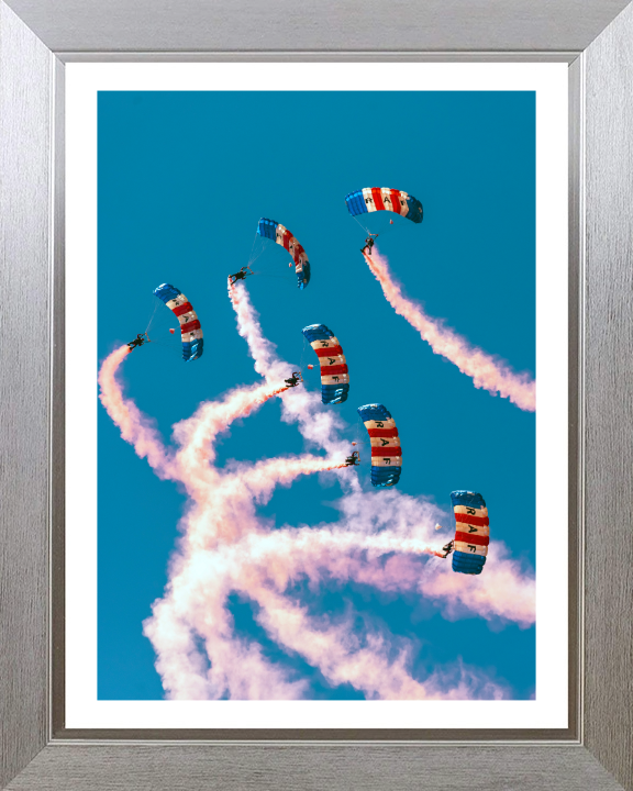 RAF Falcons Parachute display team Photo Print Royal Air Force Wall Art Decor Posters, Prints, & Visual Artwork Hampshire Prints 10 x 8 Silver Frame Yes