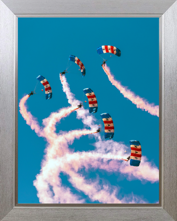 RAF Falcons Parachute display team Photo Print Royal Air Force Wall Art Decor Posters, Prints, & Visual Artwork Hampshire Prints 10 x 8 Silver Frame No