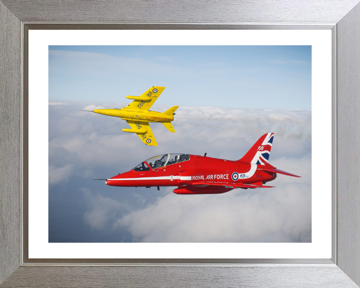RAF Folland Gnat and Hawk Jet Photo Print Royal Air Force Aircraft Red Arrows Wall Art Aviation Decor UK Posters, Prints, & Visual Artwork Hampshire Prints 10 x 8 Silver Frame Yes