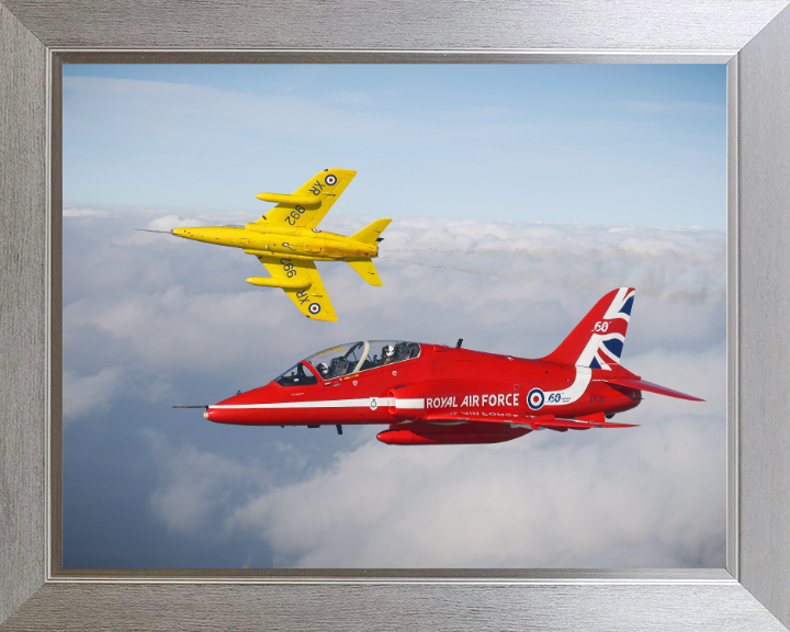RAF Folland Gnat and Hawk Jet Photo Print Royal Air Force Aircraft Red Arrows Wall Art Aviation Decor UK Posters, Prints, & Visual Artwork Hampshire Prints 10 x 8 Silver Frame No