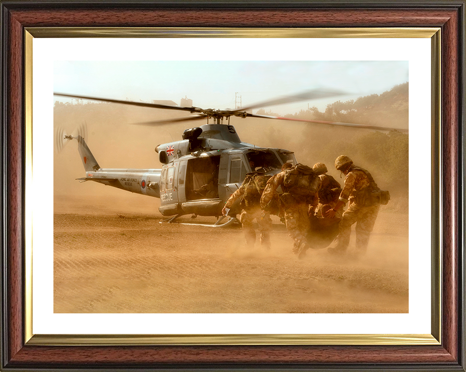 RAF Regiment Medical Evacuation to a Gazelle Helicopter Photo Print Royal Air Force Wall Art Poster Posters, Prints, & Visual Artwork Hampshire Prints 10 x 8 Classic Frame Yes