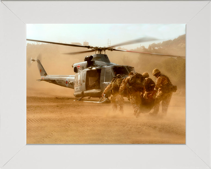 RAF Regiment Medical Evacuation to a Gazelle Helicopter Photo Print Royal Air Force Wall Art Poster Posters, Prints, & Visual Artwork Hampshire Prints 10 x 8 White Frame No
