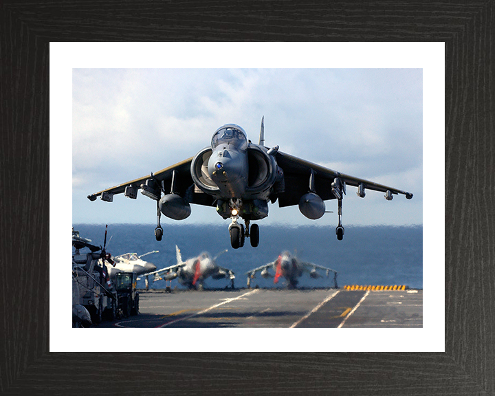 RAF Harrier GR7 Flightdeck Landing Photo Print Royal Air Force Aircraft Wall Art Aviation Decor Posters, Prints, & Visual Artwork Hampshire Prints 10 x 8 Black Frame Yes