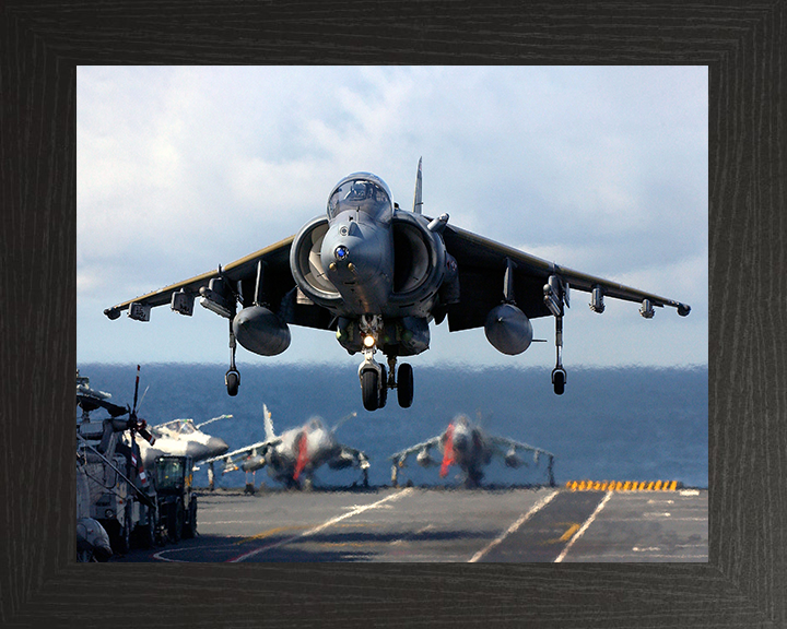 RAF Harrier GR7 Flightdeck Landing Photo Print Royal Air Force Aircraft Wall Art Aviation Decor Posters, Prints, & Visual Artwork Hampshire Prints 10 x 8 Black Frame No