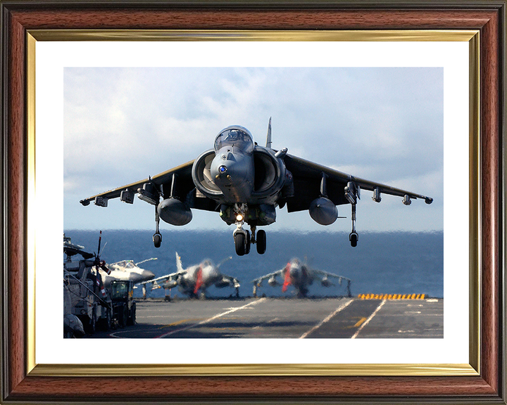 RAF Harrier GR7 Flightdeck Landing Photo Print Royal Air Force Aircraft Wall Art Aviation Decor Posters, Prints, & Visual Artwork Hampshire Prints 10 x 8 Classic Frame Yes
