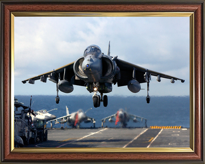 RAF Harrier GR7 Flightdeck Landing Photo Print Royal Air Force Aircraft Wall Art Aviation Decor Posters, Prints, & Visual Artwork Hampshire Prints 10 x 8 Classic Frame No