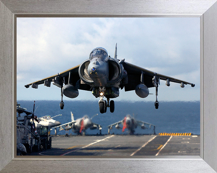 RAF Harrier GR7 Flightdeck Landing Photo Print Royal Air Force Aircraft Wall Art Aviation Decor Posters, Prints, & Visual Artwork Hampshire Prints 10 x 8 Silver Frame No