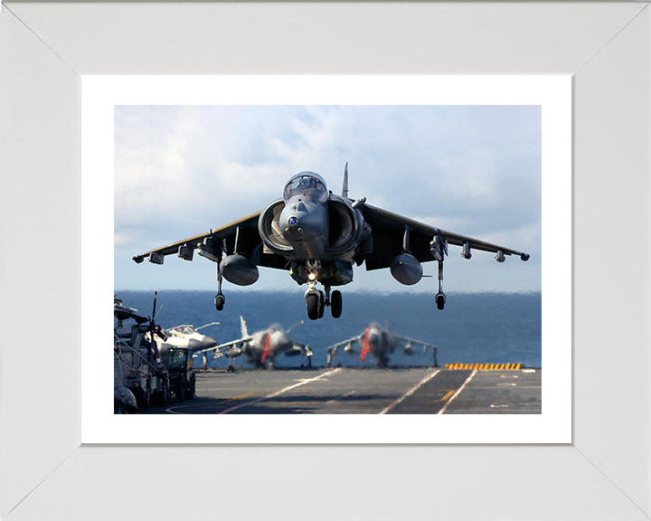 RAF Harrier GR7 Flightdeck Landing Photo Print Royal Air Force Aircraft Wall Art Aviation Decor Posters, Prints, & Visual Artwork Hampshire Prints 10 x 8 White Frame Yes