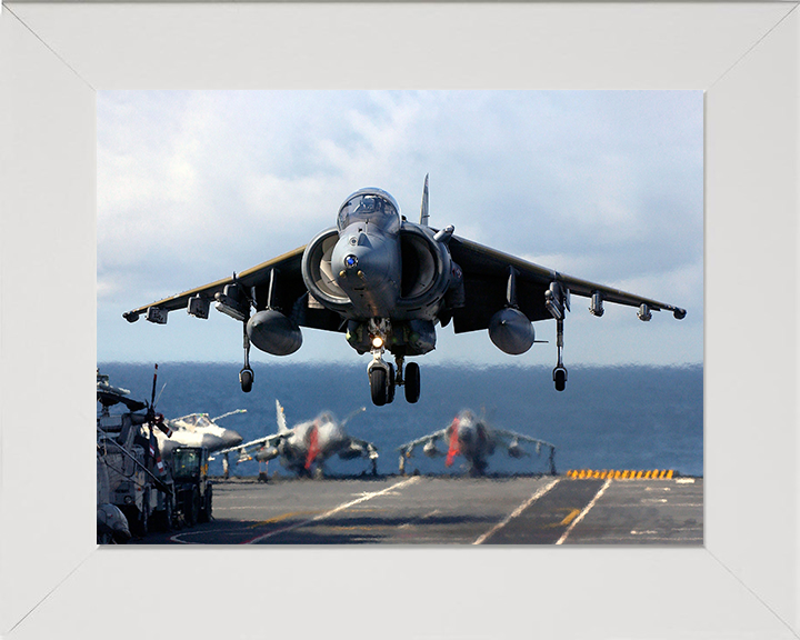 RAF Harrier GR7 Flightdeck Landing Photo Print Royal Air Force Aircraft Wall Art Aviation Decor Posters, Prints, & Visual Artwork Hampshire Prints 10 x 8 White Frame No