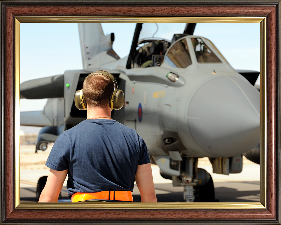 RAF Ground Crew Marshalling a Tornado GR4 Jet Royal Air Force Photo Print Wall Art Aviation Decor UK Posters, Prints, & Visual Artwork Hampshire Prints 10 x 8 Classic Frame No