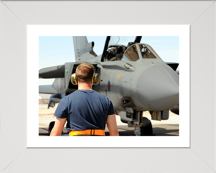 RAF Ground Crew Marshalling a Tornado GR4 Jet Royal Air Force Photo Print Wall Art Aviation Decor UK Posters, Prints, & Visual Artwork Hampshire Prints 10 x 8 White Frame Yes