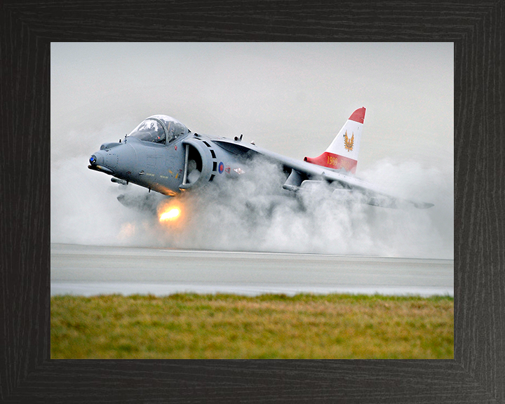 RAF Harrier GR9 Jet lands in the Rain Royal Air Force Aircraft Photo Print Wall Art Aviation Decor UK Posters, Prints, & Visual Artwork Hampshire Prints 10 x 8 Black Frame No