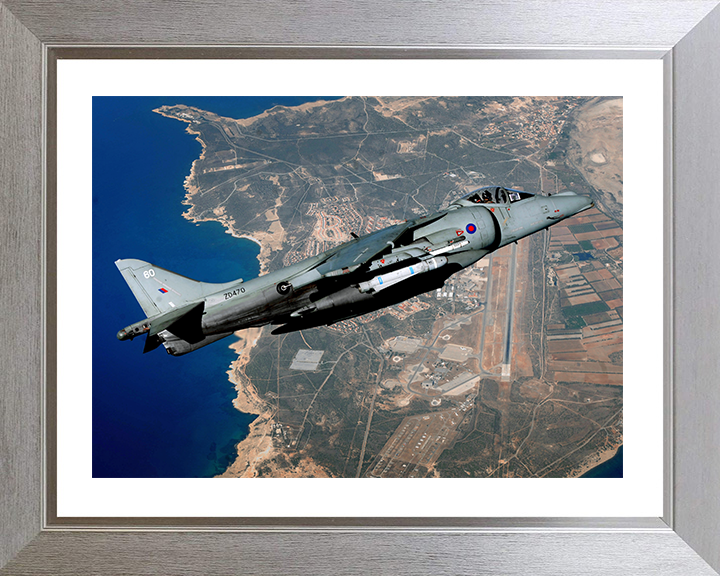 RAF Harrier Jet Flies Over RAF Akrotiri Royal Air Force Aircraft Photo Print Wall Art Aviation Decor UK Posters, Prints, & Visual Artwork Hampshire Prints 10 x 8 Silver Frame Yes