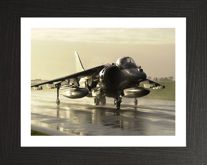 RAF Harrier Jet Lands on a Wet Runway 2002 Royal Air Force Aircraft Photo Print Wall Art Aviation Decor UK Posters, Prints, & Visual Artwork Hampshire Prints 10 x 8 Black Frame Yes