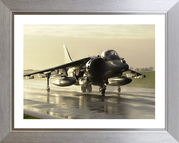 RAF Harrier Jet Lands on a Wet Runway 2002 Royal Air Force Aircraft Photo Print Wall Art Aviation Decor UK Posters, Prints, & Visual Artwork Hampshire Prints 10 x 8 Silver Frame Yes
