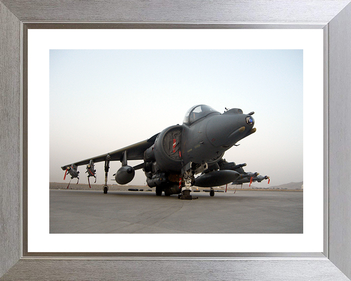 RAF Harrier GR9 On a Runway before a Sortie Photo Print Royal Air Force Aircraft Wall Art Aviation Decor Posters, Prints, & Visual Artwork Hampshire Prints 10 x 8 Silver Frame Yes