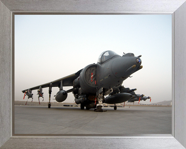 RAF Harrier GR9 On a Runway before a Sortie Photo Print Royal Air Force Aircraft Wall Art Aviation Decor Posters, Prints, & Visual Artwork Hampshire Prints 10 x 8 Silver Frame No