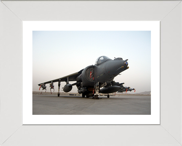 RAF Harrier GR9 On a Runway before a Sortie Photo Print Royal Air Force Aircraft Wall Art Aviation Decor Posters, Prints, & Visual Artwork Hampshire Prints 10 x 8 White Frame Yes