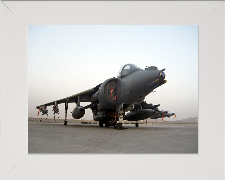 RAF Harrier GR9 On a Runway before a Sortie Photo Print Royal Air Force Aircraft Wall Art Aviation Decor Posters, Prints, & Visual Artwork Hampshire Prints 10 x 8 White Frame No