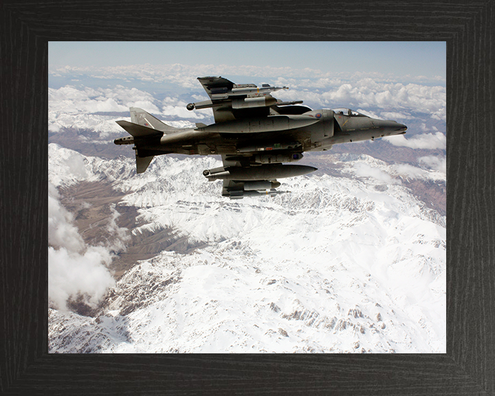 RAF Harrier GR9 Banking Over Afghanistan 2009 Royal Air Force Aircraft Photo Print Wall Art Aviation Decor UK Posters, Prints, & Visual Artwork Hampshire Prints 10 x 8 Black Frame No