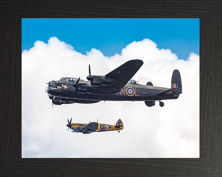 RAF Spitfire with Lancaster Bomber in Flight Royal Air Force Aircraft Photo Print Wall Art Aviation Decor UK Posters, Prints, & Visual Artwork Hampshire Prints 10 x 8 Black Frame No